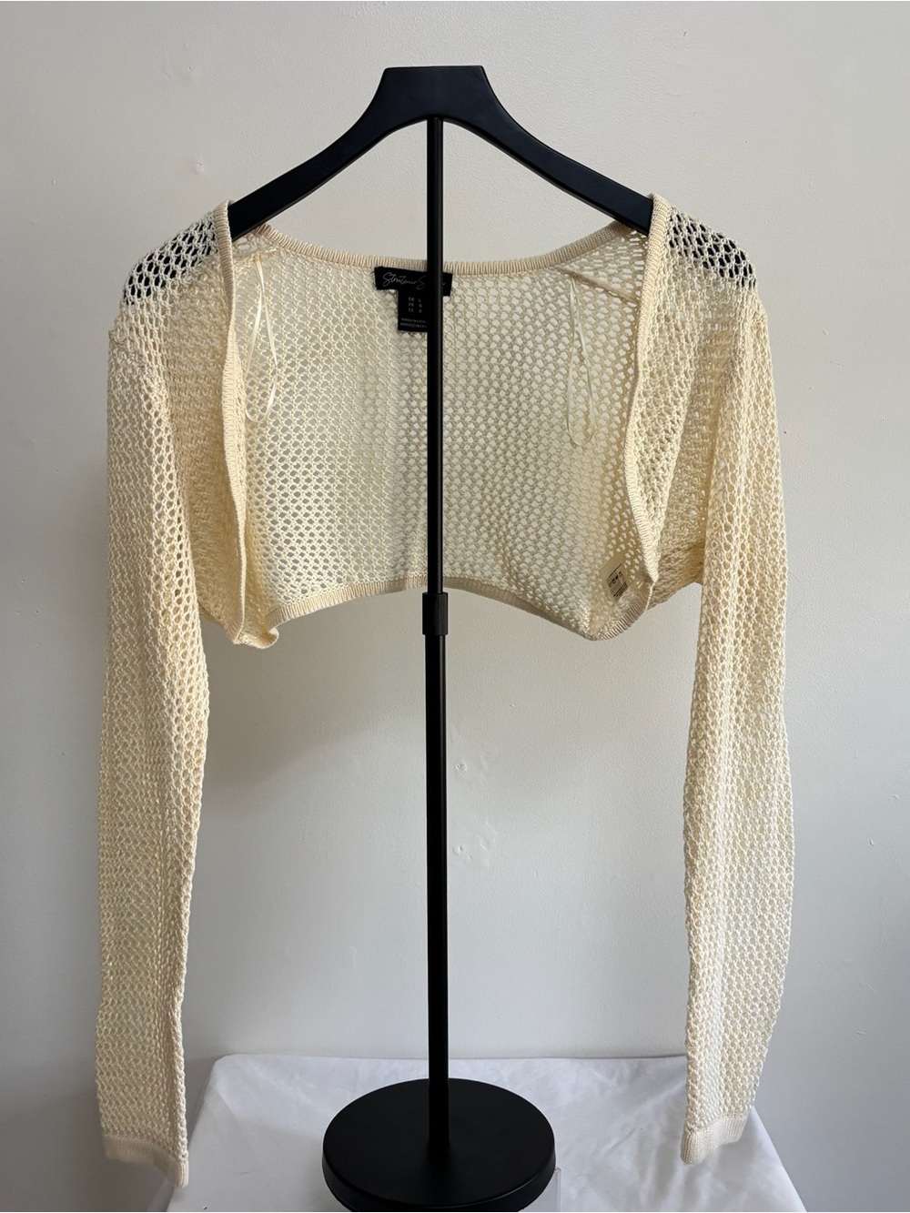 Streetwear Society Cream Open-Knit Cropped Shrug